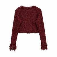 Street Fashion Round Neck Tassel Knitted Jacket - Thumbnail 1