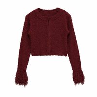 Street Fashion Round Neck Tassel Knitted Jacket - Thumbnail 2