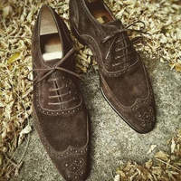 Men's Handmade Dark Brown Oxford Shoes Luxury Lace-Up Dress Shoes - Thumbnail 1
