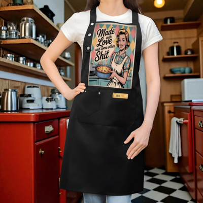 Retro 50s funny apron | “made with love and some other sh*t” | vintage housewife kitchen apron | free ship