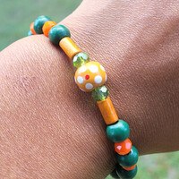 RATTLER PRIDE🐍🧡💚 BRACELET💫 READY-MADE⏳️🎨 By Nubian Collection Artwear 👑 🔹️ SIZE: 6 & 1/2 INCHES 🧿 ONLY ONE AVAILABLE⏳️⏳️ - Thumbnail 1