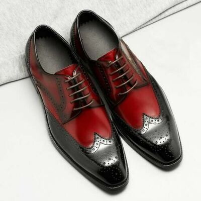 Handmade oxfords black red lace up formal dress shoes for mens wedding special outfir