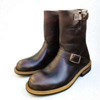 Crafted Leather Classic Brown Leather Buckle Strap Ankle High Cowboy Boot - Thumbnail 1