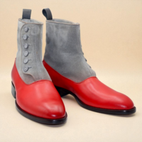 Crafted Leather Classic Men Handmade Gray Red Suede Leather Button Ankle High Boot - Thumbnail 2