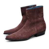 Crafted Leather Classic Brown Suede Leather Side Zipper Jodhpur Boot - Thumbnail 1