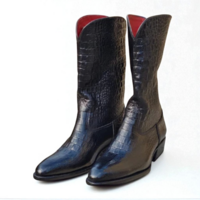 Crafted Leather Men Shoes Black Crocodile/Alligator Leather Cowboy Boot - Thumbnail 2