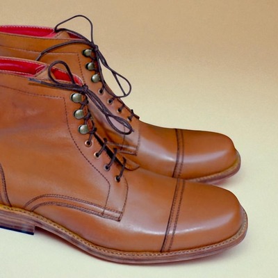 Crafted leather classic brown leather ankle high lace up dress boot