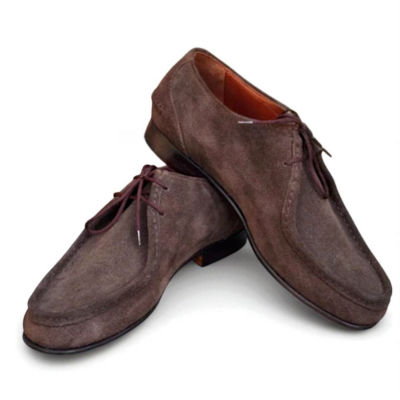 Crafted leather classic men brown suede leather lace up dress shoes - Thumbnail 1