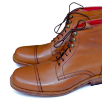 Crafted Leather Classic Brown Leather Ankle High Lace up Dress Boot - Thumbnail 4