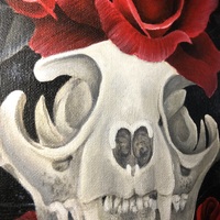 Cat Skull Framed Original Painting - Thumbnail 1