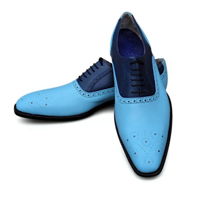 Crafted leather classic blue leather oxford dress shoes - Thumbnail 1