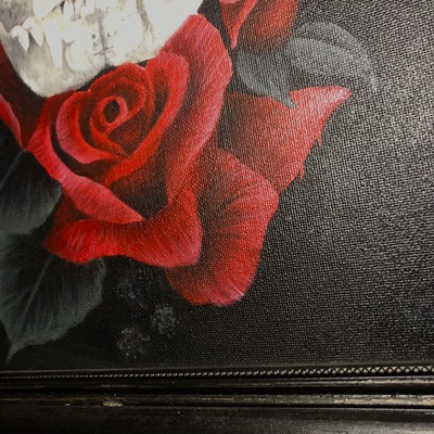 Cat skull framed original painting