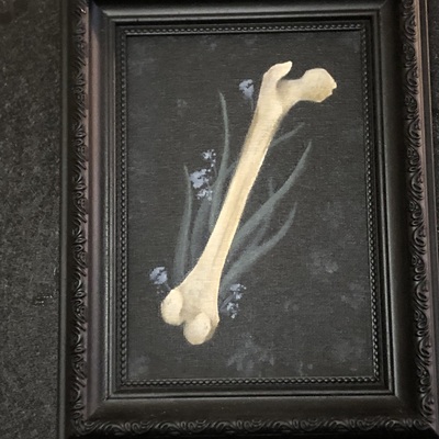 Framed femur bone painting