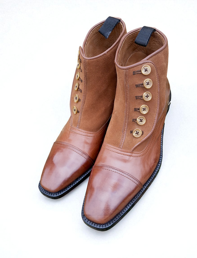 Crafted Leather Classic Men Genuine Brown / Suede Leather Ankle High Button Dress Boot