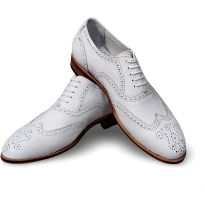 Crafted leather classic white leather wingtip oxford dress shoes - Thumbnail 2