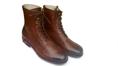 Crafted Leather Classic Men Brown Leather Ankle High Lace up Dress Boot