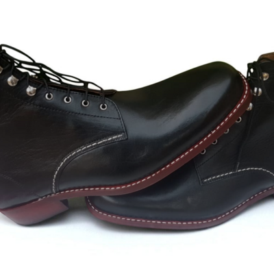 Crafted leather classic men black leather ankle high lace up dress boot