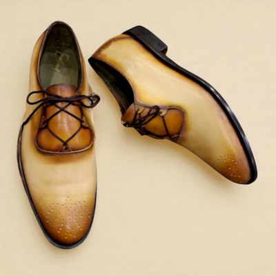 Crafted leather classic tan leather oxford lace up dress shoes - Thumbnail 2