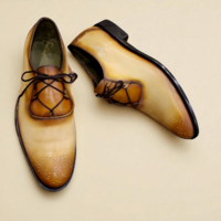 Crafted Leather Classic Tan Leather Oxford Lace up Dress Shoes - Thumbnail 1