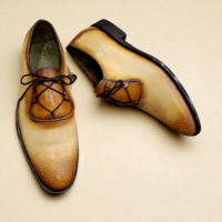 Crafted Leather Classic Tan Leather Oxford Lace up Dress Shoes - Thumbnail 2