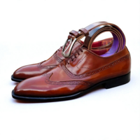 Crafted Leather Classic Brown Leather Wingtip Oxford Dress Shoes with Matching Belt - Thumbnail 3