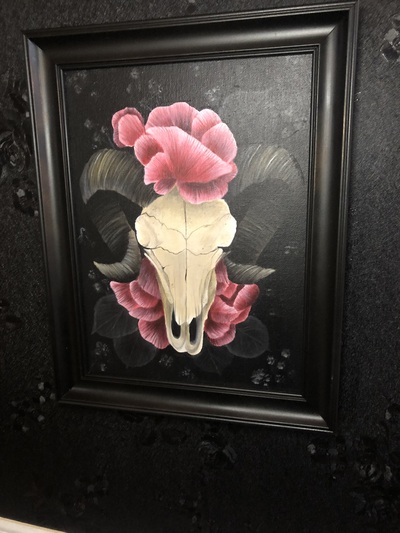 Ram Skull Framed Original Painting