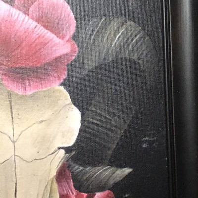 Ram skull framed original painting