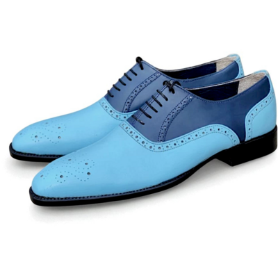 Crafted leather classic blue leather oxford dress shoes  - Thumbnail 1