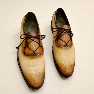 Crafted Leather Classic Tan Leather Oxford Lace up Dress Shoes