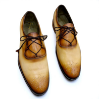 Crafted Leather Classic Tan Leather Oxford Lace up Dress Shoes - Thumbnail 2