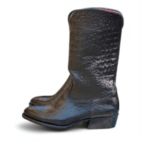 Crafted Leather Men Black Crocodile Leather Cowboy Ankle High Boot - Thumbnail 2