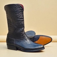 Crafted Leather Men Black Crocodile Leather Cowboy Ankle High Boot - Thumbnail 3