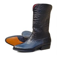 Crafted Leather Men Black Crocodile Leather Cowboy Ankle High Boot - Thumbnail 4