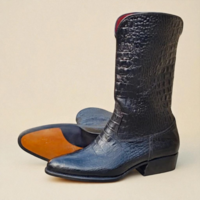 Crafted Leather Men Black Crocodile Leather Cowboy Ankle High Boot - Thumbnail 5