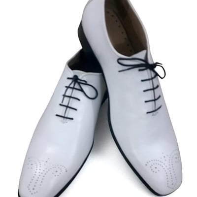 Crafted leather classic white leather oxford lace up dress shoes - Thumbnail 1