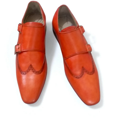 Crafted leather classic orange leather wingtip dress shoes - Thumbnail 1