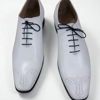 Crafted Leather Classic White Leather Oxford Lace up Dress Shoes - Thumbnail 1