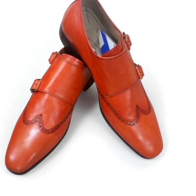 Crafted leather classic orange leather monk strap dress shoes - Thumbnail 2