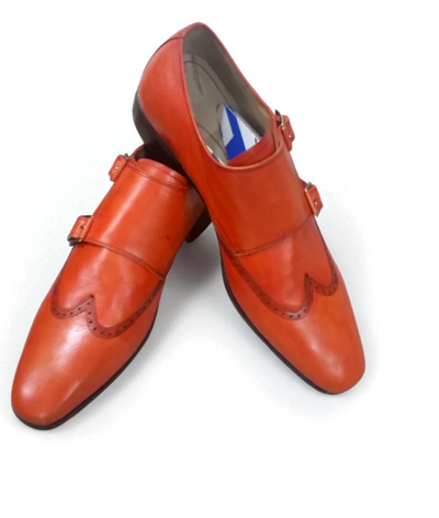 Crafted Leather Classic Orange Leather Monk Strap Dress Shoes