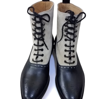 Crafted leather classic men black/suede leather ankle high lace up dress boot - Thumbnail 1