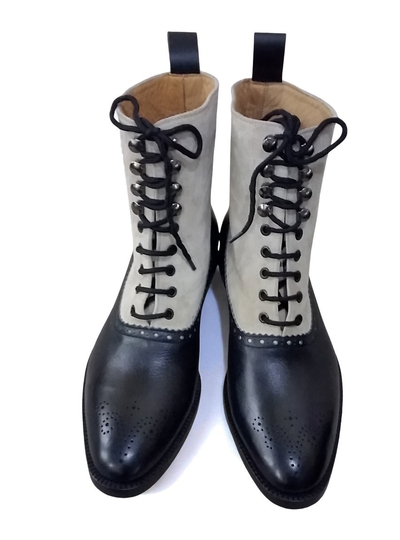 Crafted Leather Classic Men Black/Suede Leather Ankle High Lace up Dress Boot