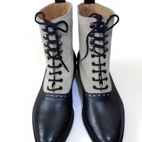 Crafted Leather Classic Men Black/Suede Leather Ankle High Lace up Dress Boot - Thumbnail 1