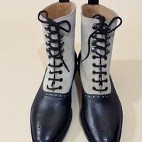 Crafted Leather Classic Men Black/Suede Leather Ankle High Lace up Dress Boot - Thumbnail 2