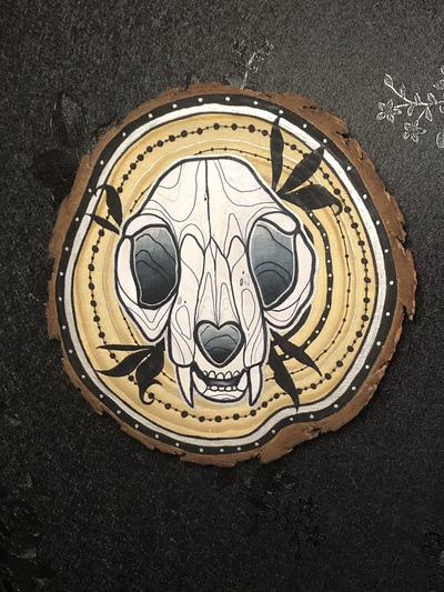 Cat Skull Wood Slice