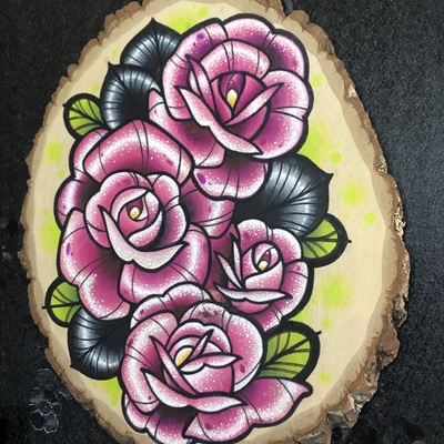 Traditional tattoo rose wood slab - Thumbnail 5