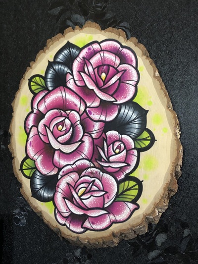 Traditional Tattoo Rose Wood Slab