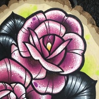 Traditional Tattoo Rose Wood Slab - Thumbnail 1