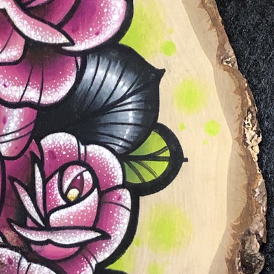 Traditional tattoo rose wood slab