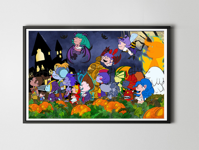 Darkstalkers x Peanuts Cute Halloween Print