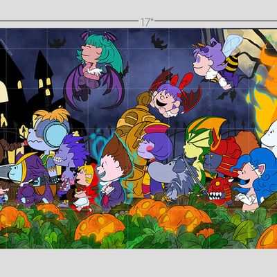Darkstalkers x peanuts cute halloween print